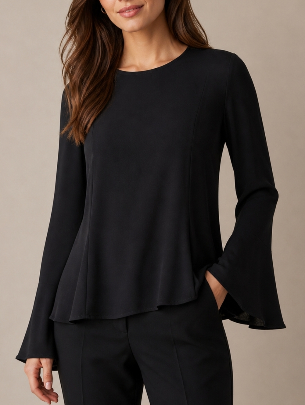 Antonio Melani Black Flare Bell Sleeve Asymmetric Blouse Size Medium Whimsigoth